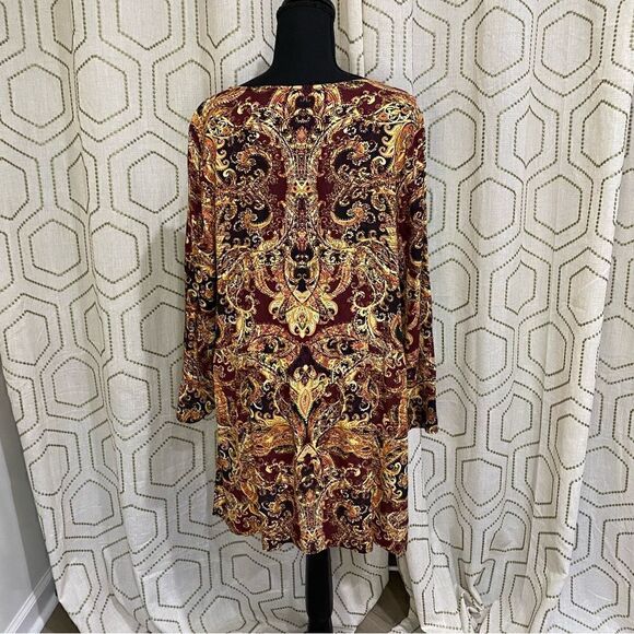 J.Jill maroon and gold paisley breezy tunic length top size large - Picture 5 of 6